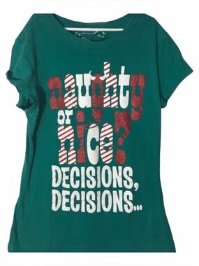 Piper & Blue Christmas Shirt “Naughty, Or Nice Decisions Decisions…” Size Large